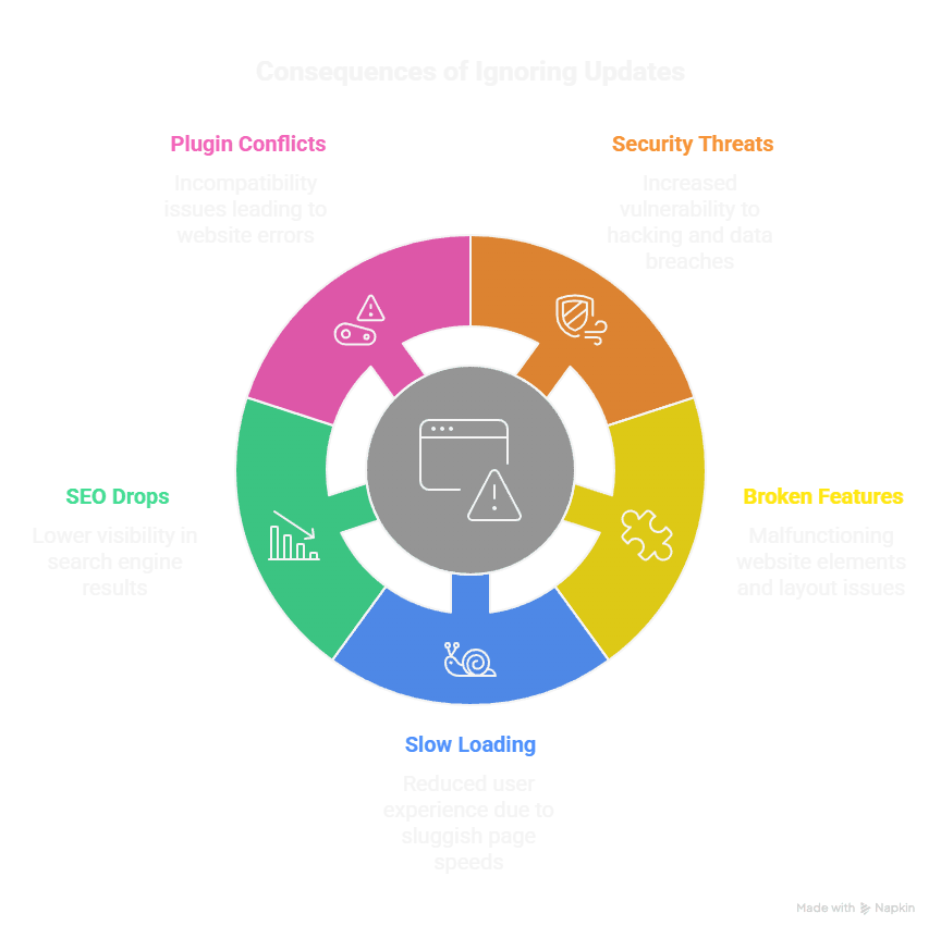 Stop Ignoring Your WordPress Updates — Here's Why They Matter 7 Slide 3 Risks of Ignoring Updates